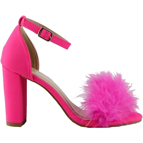 Elegant Pink Feathered Women's Heels - Picture 1 of 14